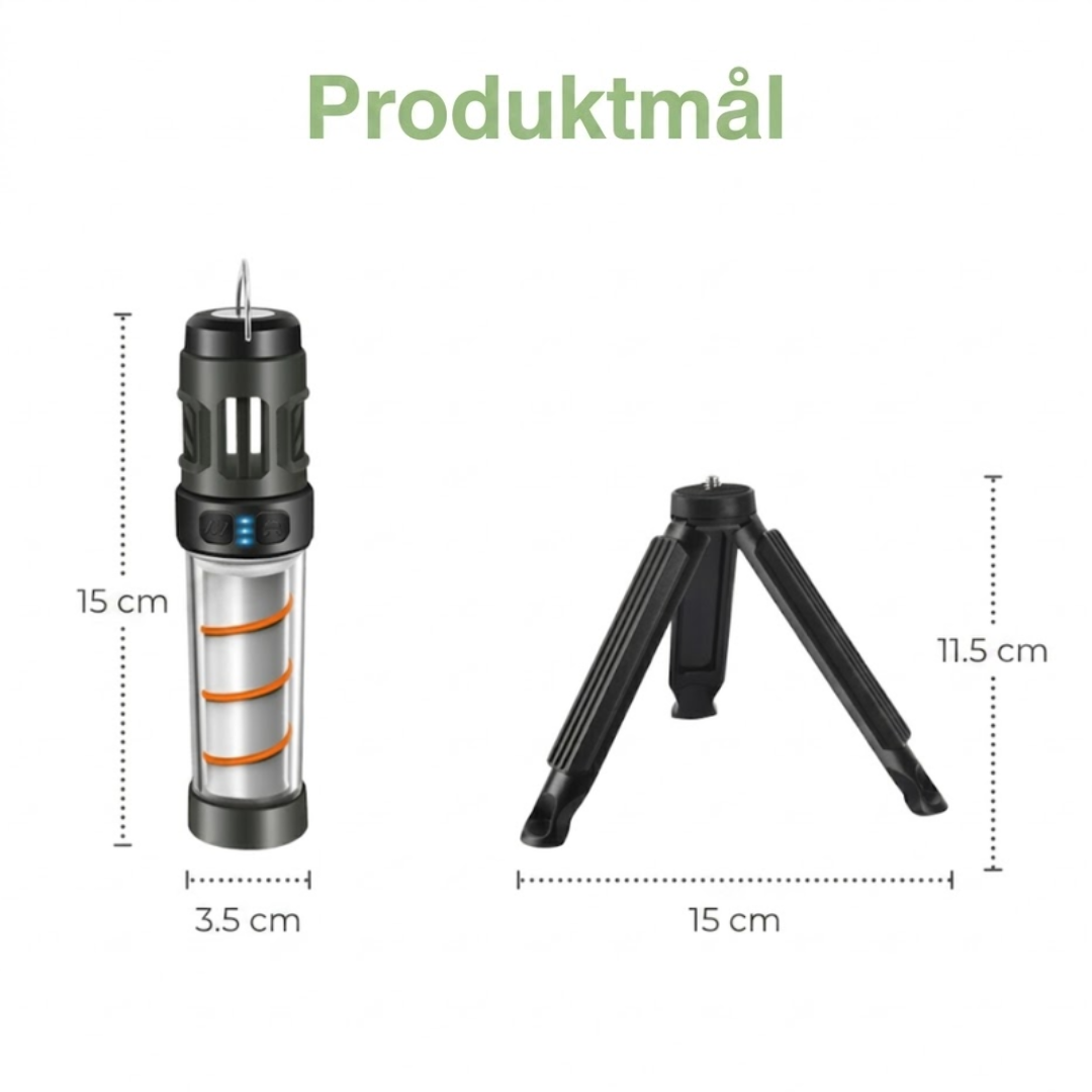 Campinglampe med Myggeafvisning – 5 Lysindstillinger – USB-Genopladelig med Stativ