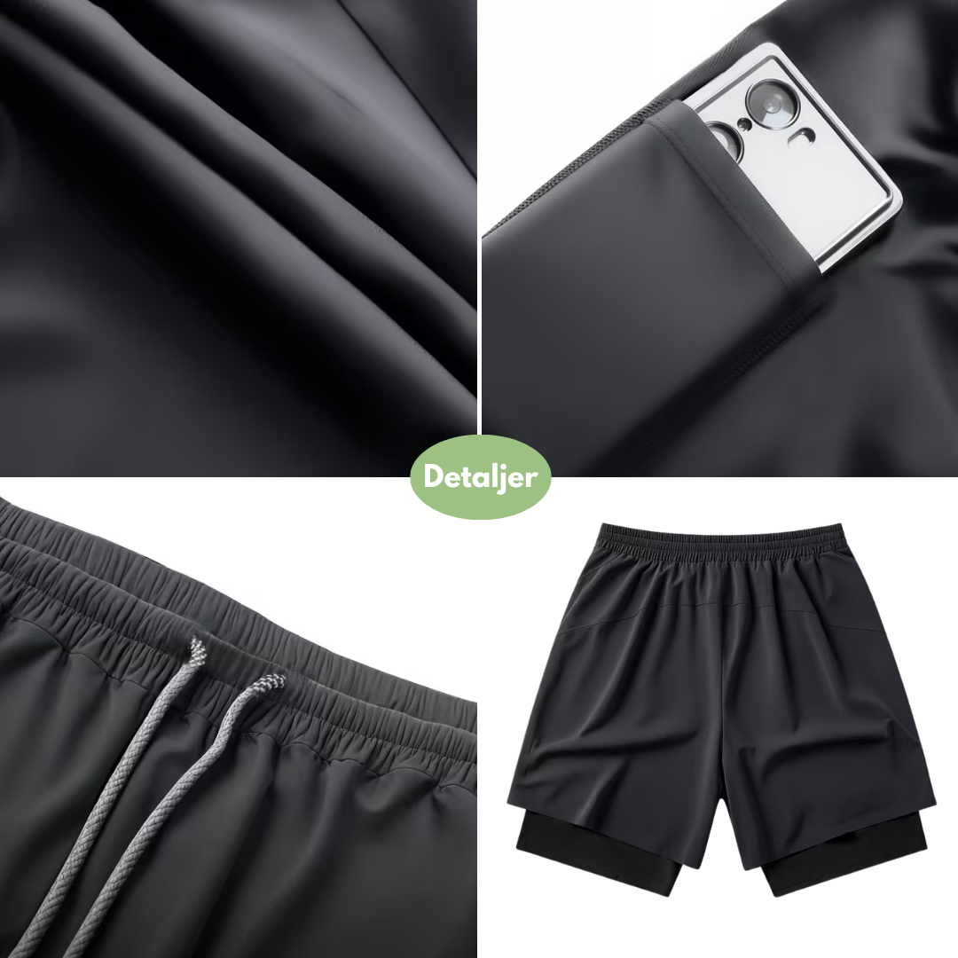 Herre sportshorts – geometrisk design & sidelommer
