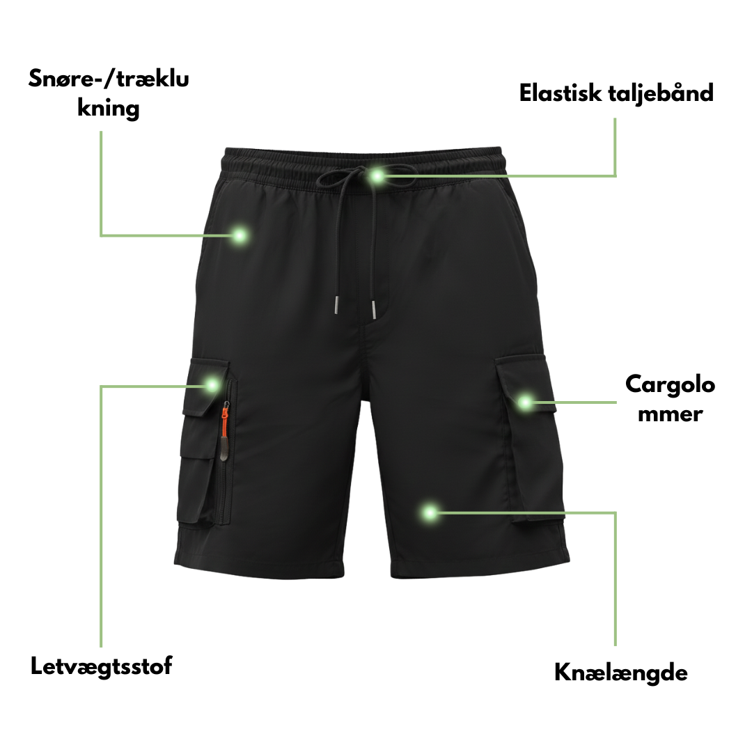 Herre cargoshorts – løs passform – glidelåslommer