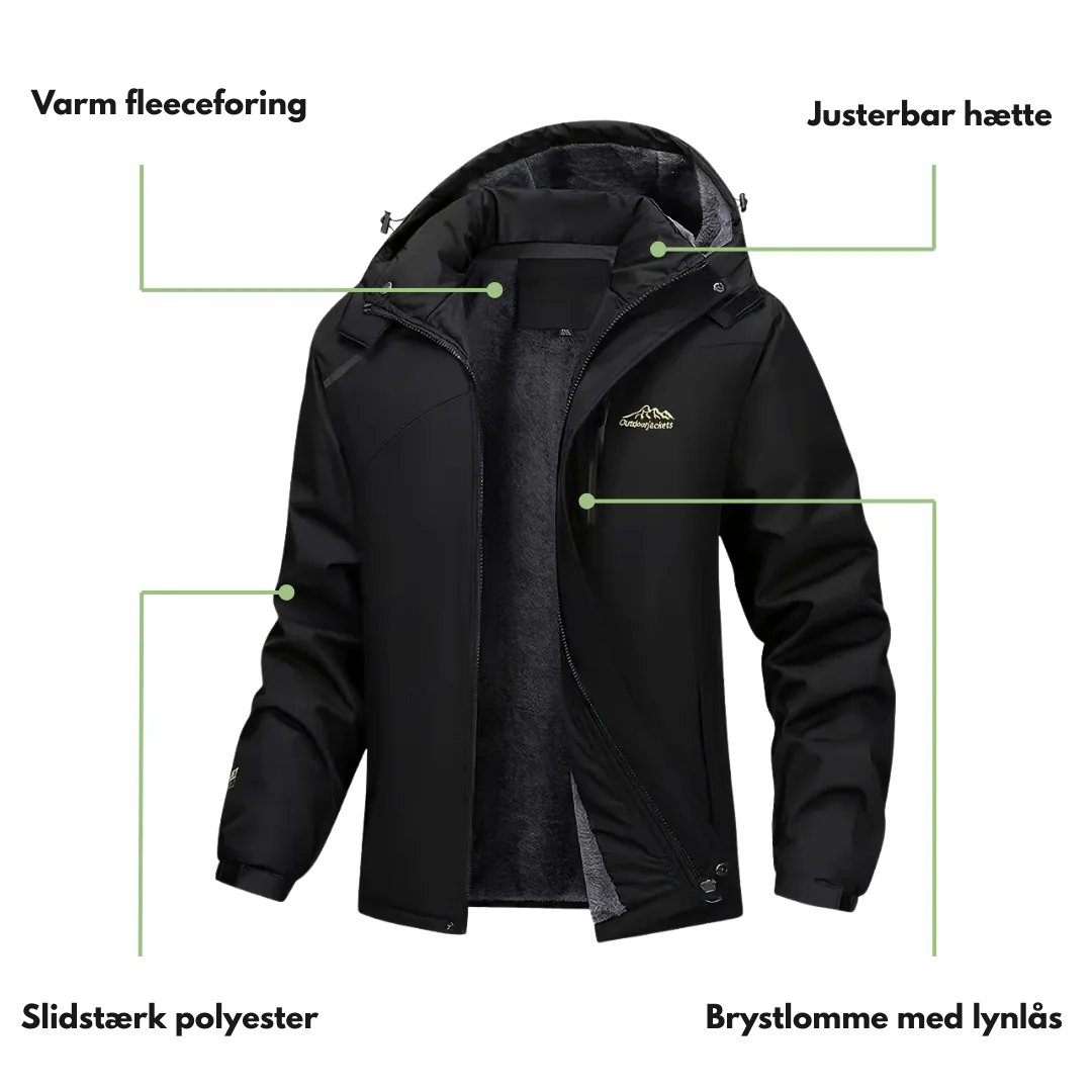 Varm herre vinterjakke – tyk plydsfor – vandtæt