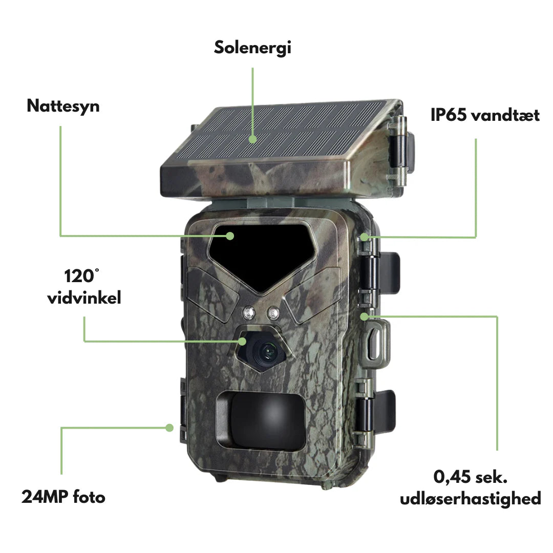 Viltkamera – 20MP Full HD – Solcellepanel – Nattesyn – Rask Registrering