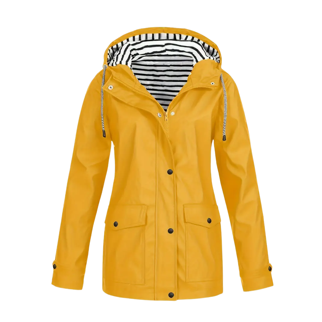 Dame vindtæt & vandtæt jakke – med hætte & klaplommer – efterår/vinter