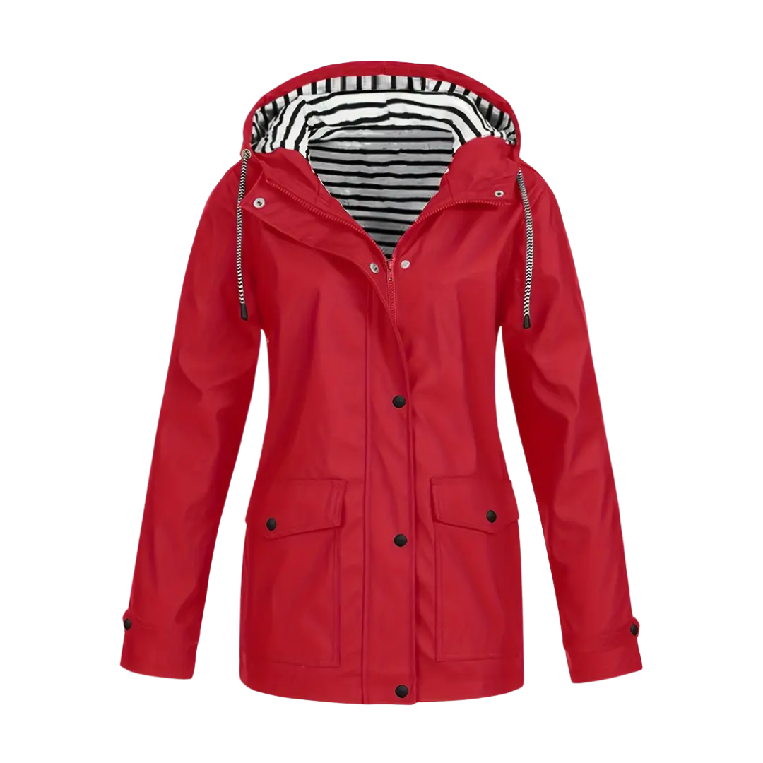 Dame vindtæt & vandtæt jakke – med hætte & klaplommer – efterår/vinter