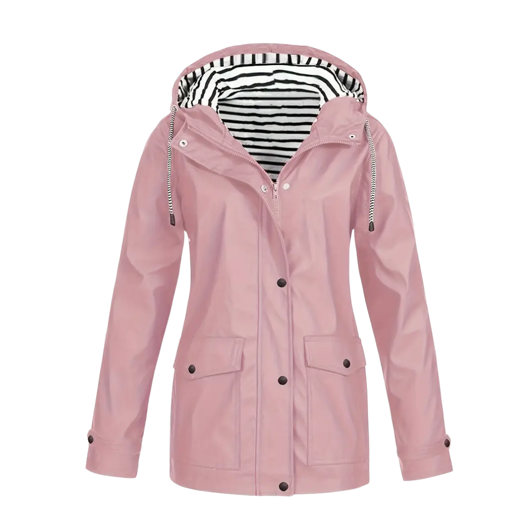 Dame vindtæt & vandtæt jakke – med hætte & klaplommer – efterår/vinter