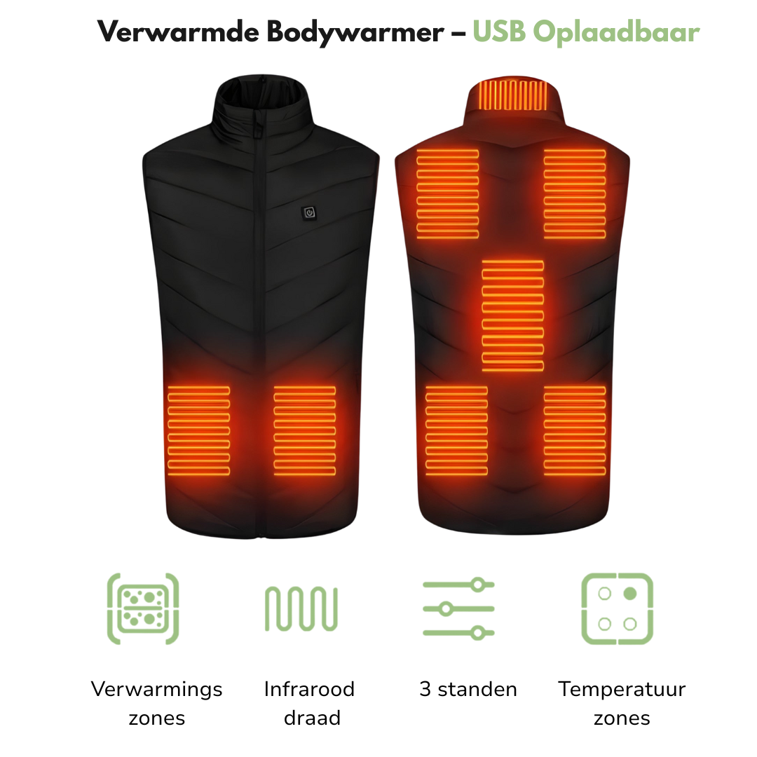 Opvarmet Bodywarmer – Genopladelig – 3 Indstillinger