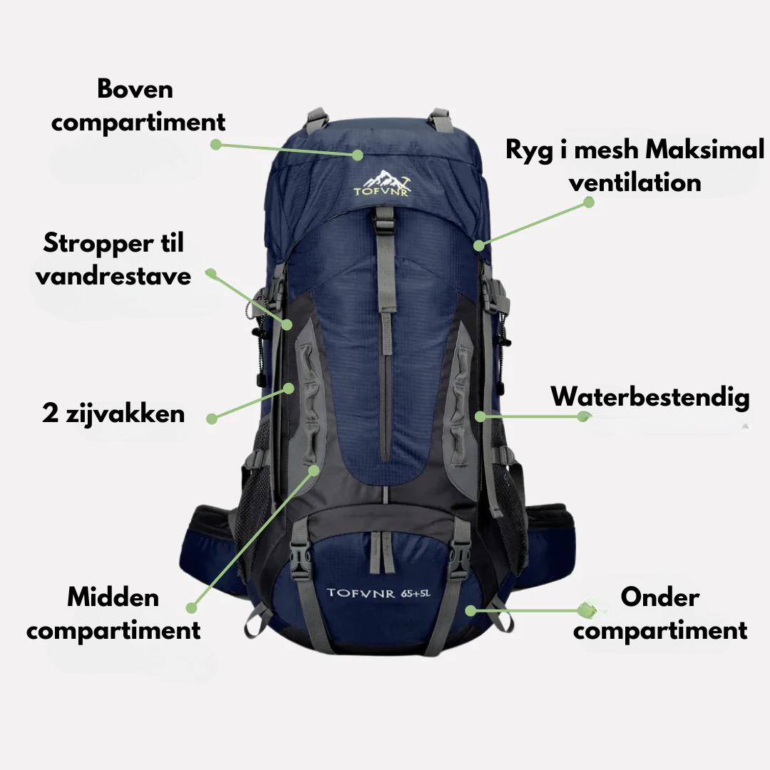 OutdoorHaven - 65L rygsæk - Vandtæt