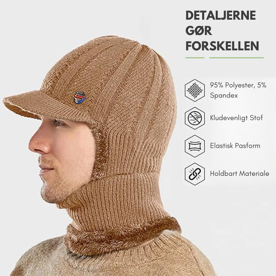 Strikket Vinterhue - Ørevarmere - Tørklæde og Hue i Én