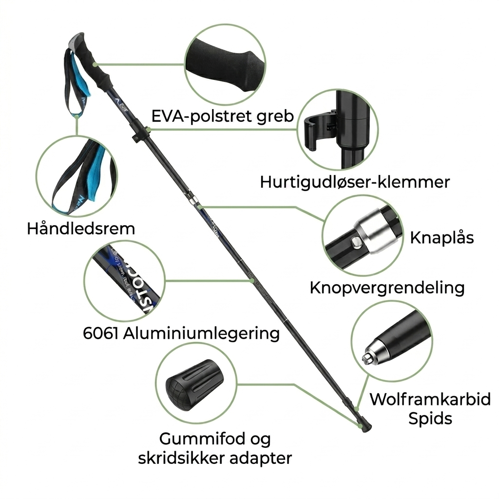 Vandrestave Ultralet – Justerbare med Anti-Shock og Wolframspids