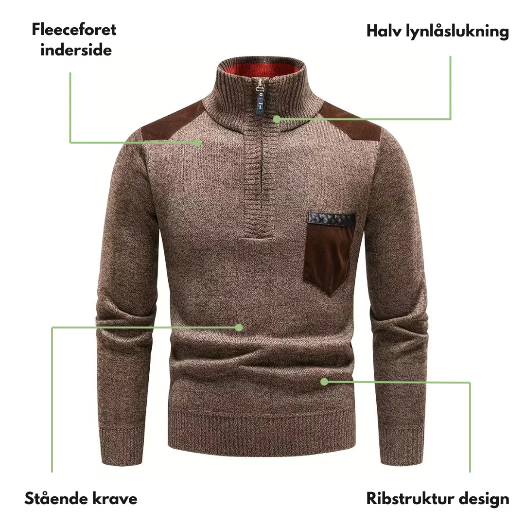 Herre Vintergenser – Halvhøy Hals – Strikket & Fleeceforet