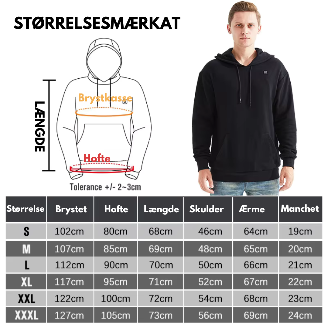 Opvarmet hættetrøje - USB - Vinter
