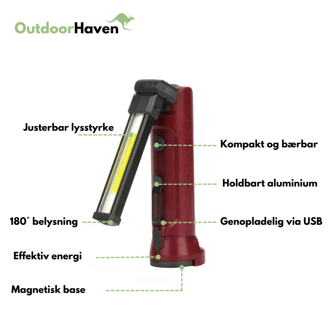 180° COB-arbejdslampe - genopladelig via USB - aluminium og ABS