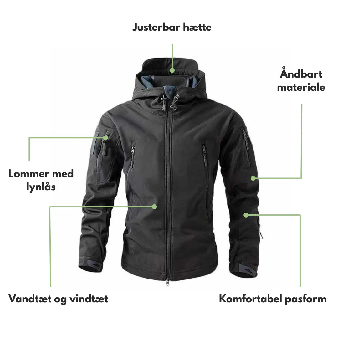 Herre Taktisk Jakke – Vandtæt Softshell – Med Hætte