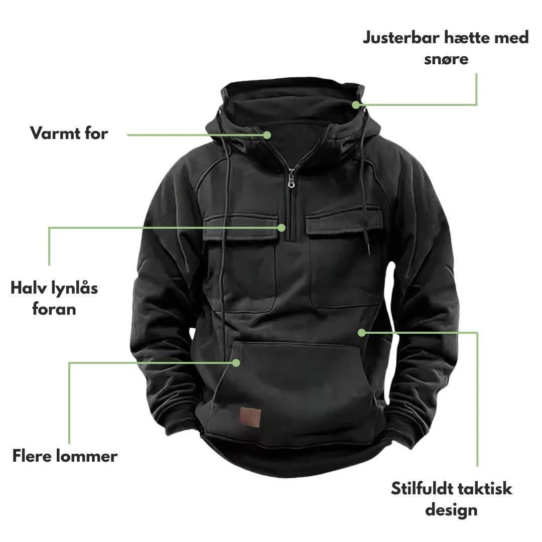 Taktisk Hoodie – Svart med Glidelås – Herregenser