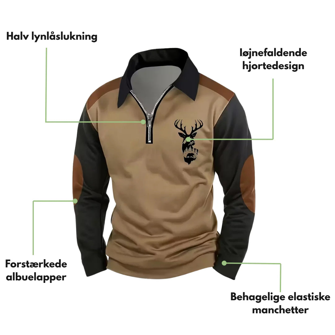 Outdoor Genser – Halv glidelås – Hjortedesign