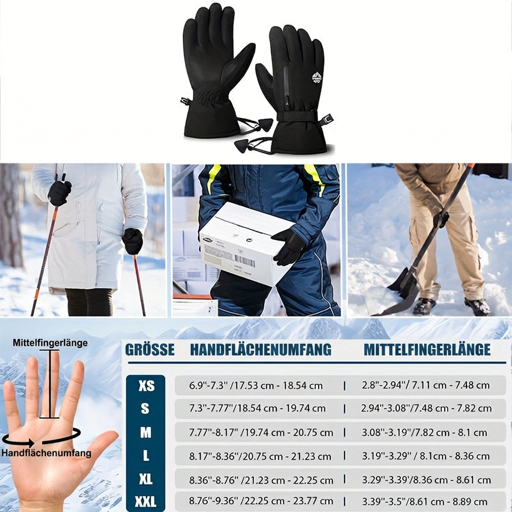 Skihandsker set indefra med for