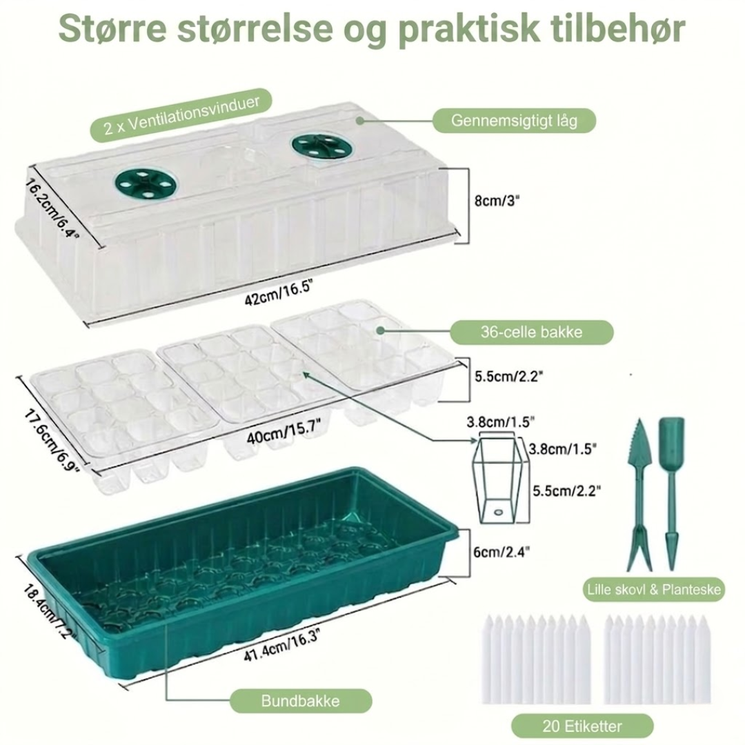 LED Frøstarter Sæt – 36 Celler Indendørs Drivhus – USB Timer