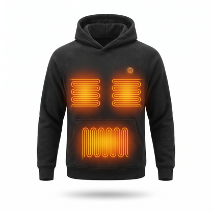 Heated hoodie i sort på model