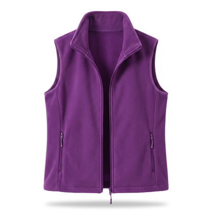 Fleecevest dame i lilla – set bagfra