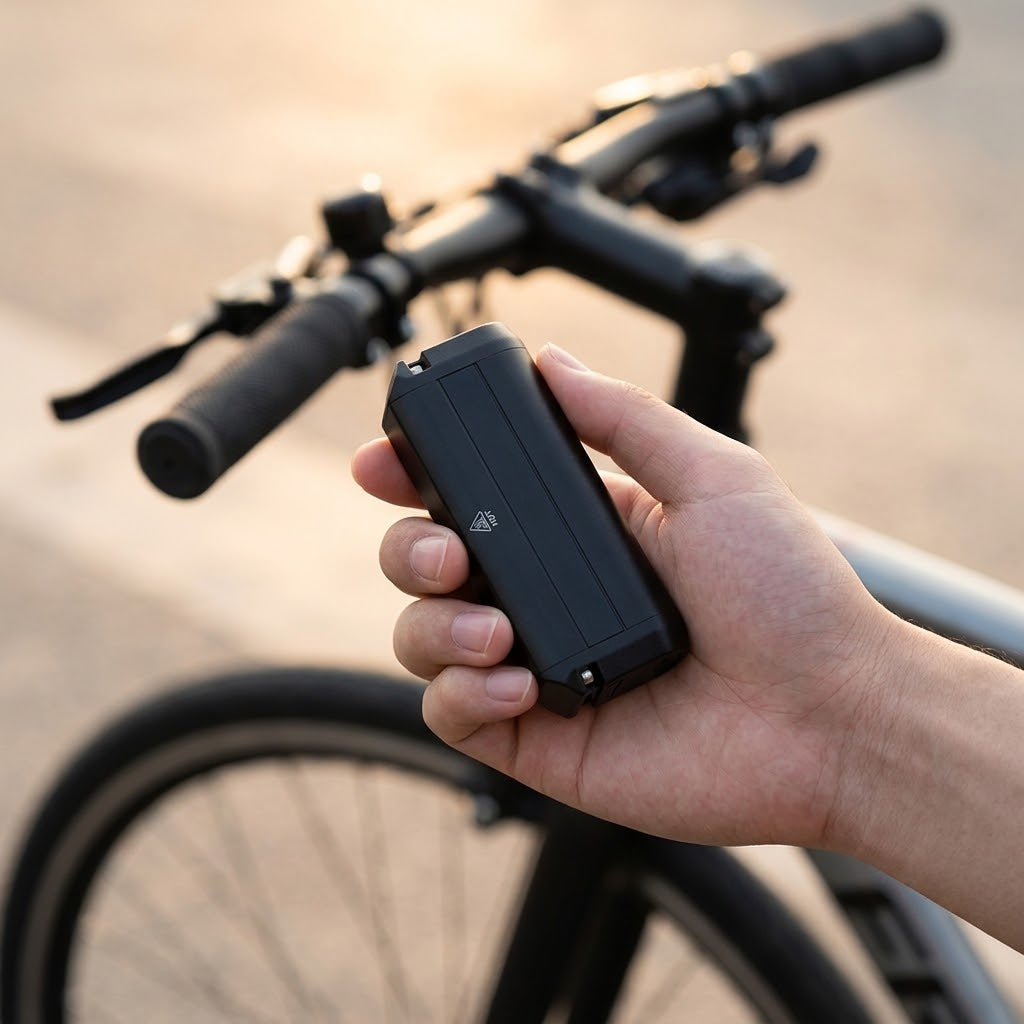 Cykellygte LED kompakt i hånden foran cyklen