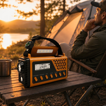 Nødradio med Håndsving & Solcelle – Kraftig 8.000 mAh Powerbank – Lommelygte & SOS