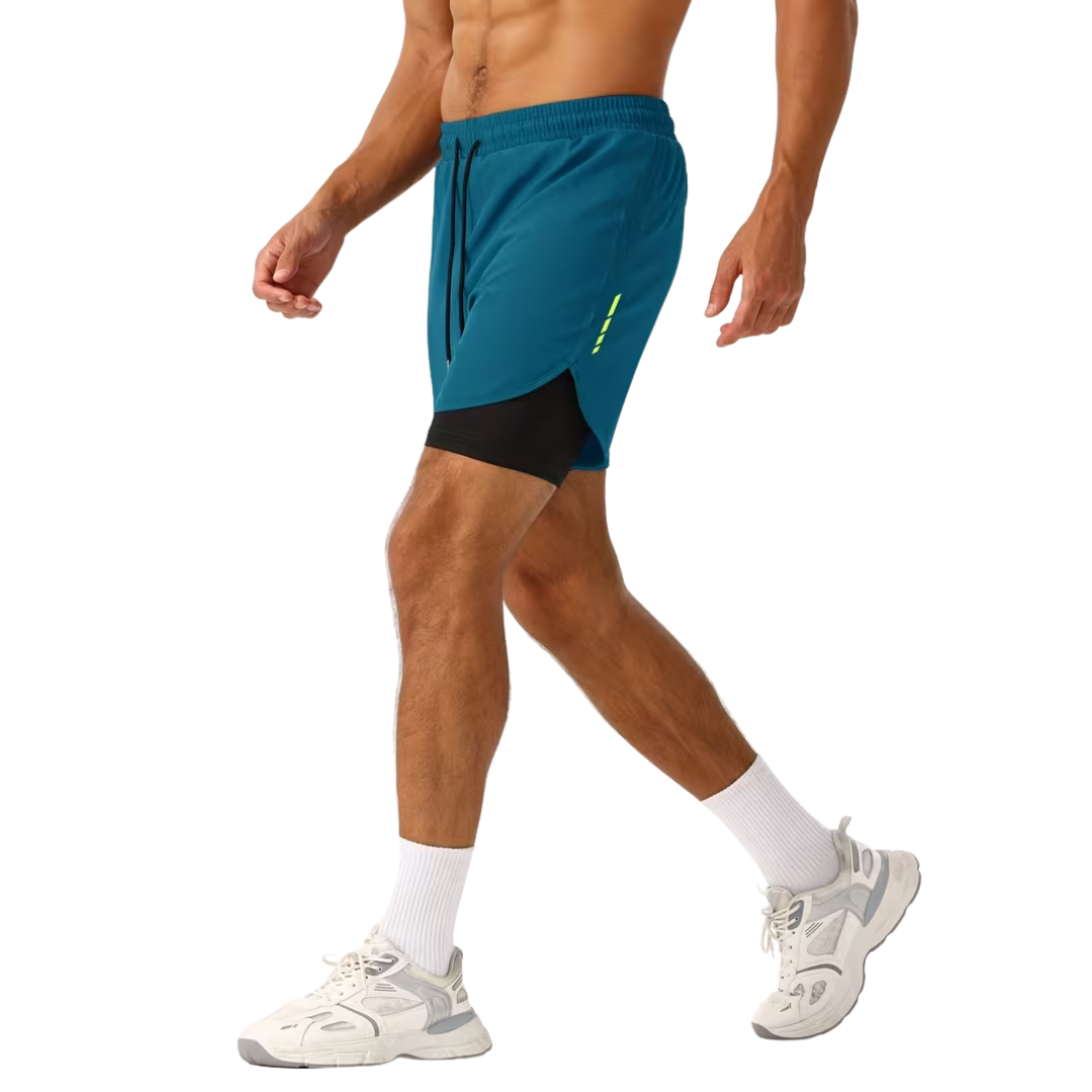 Herre 2-i-1 sportshorts – hurtigttørrende & baglomme med lynlås