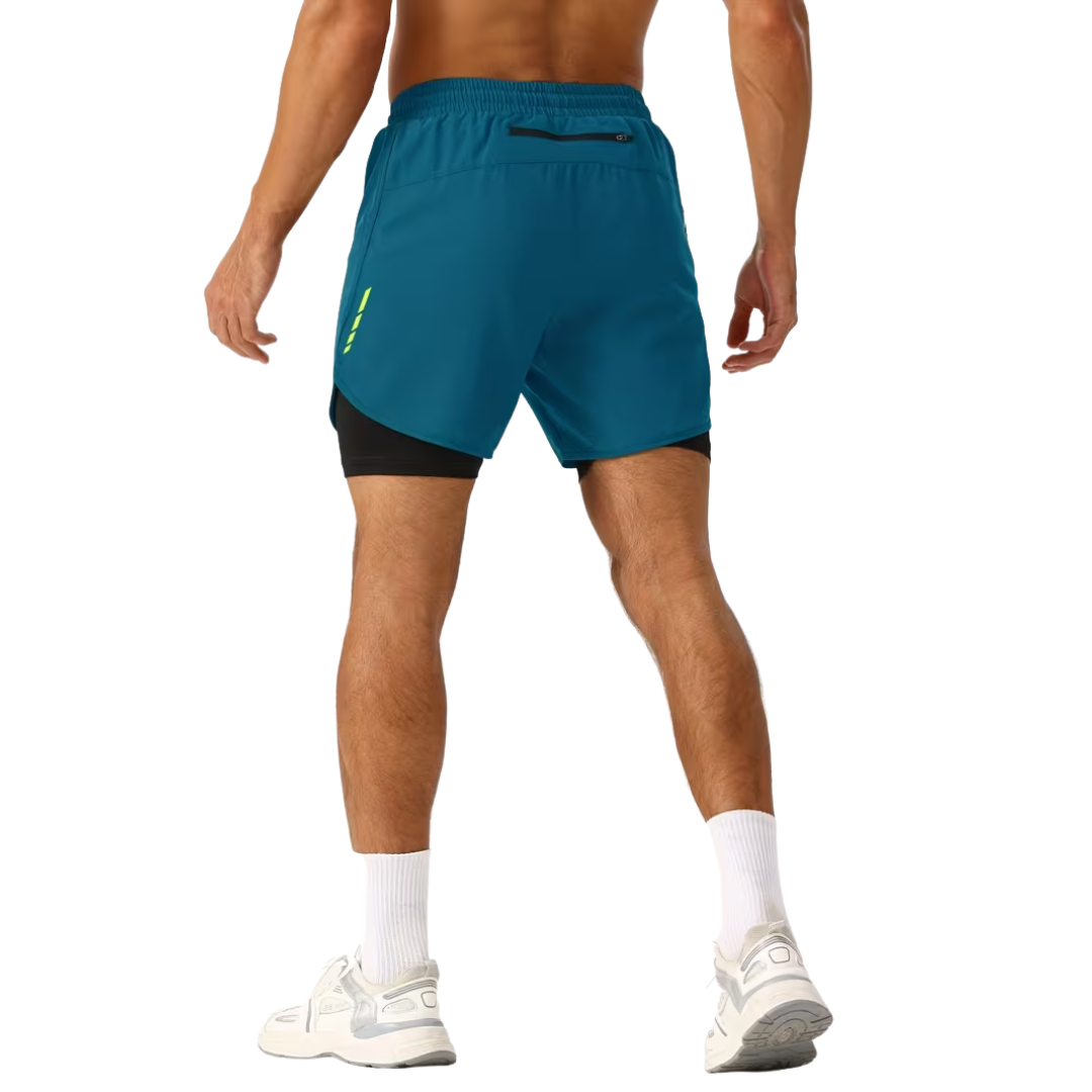 Herre 2-i-1 sportshorts – hurtigttørrende & baglomme med lynlås