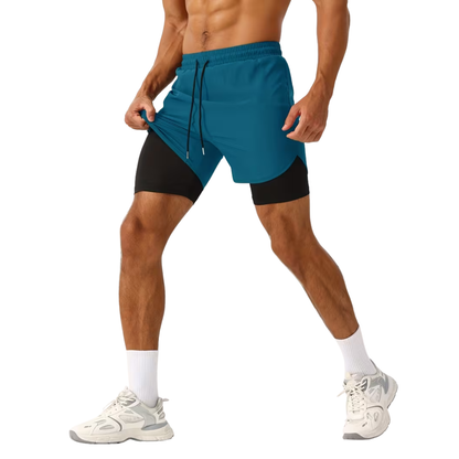 Herre 2-i-1 sportshorts – hurtigttørrende & baglomme med lynlås