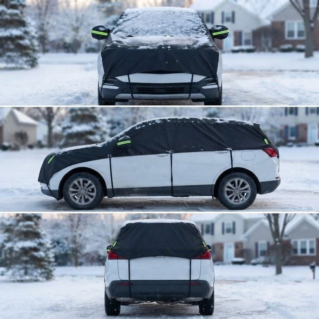 Halvgarage SUV sort forfra, fra siden og bagfra