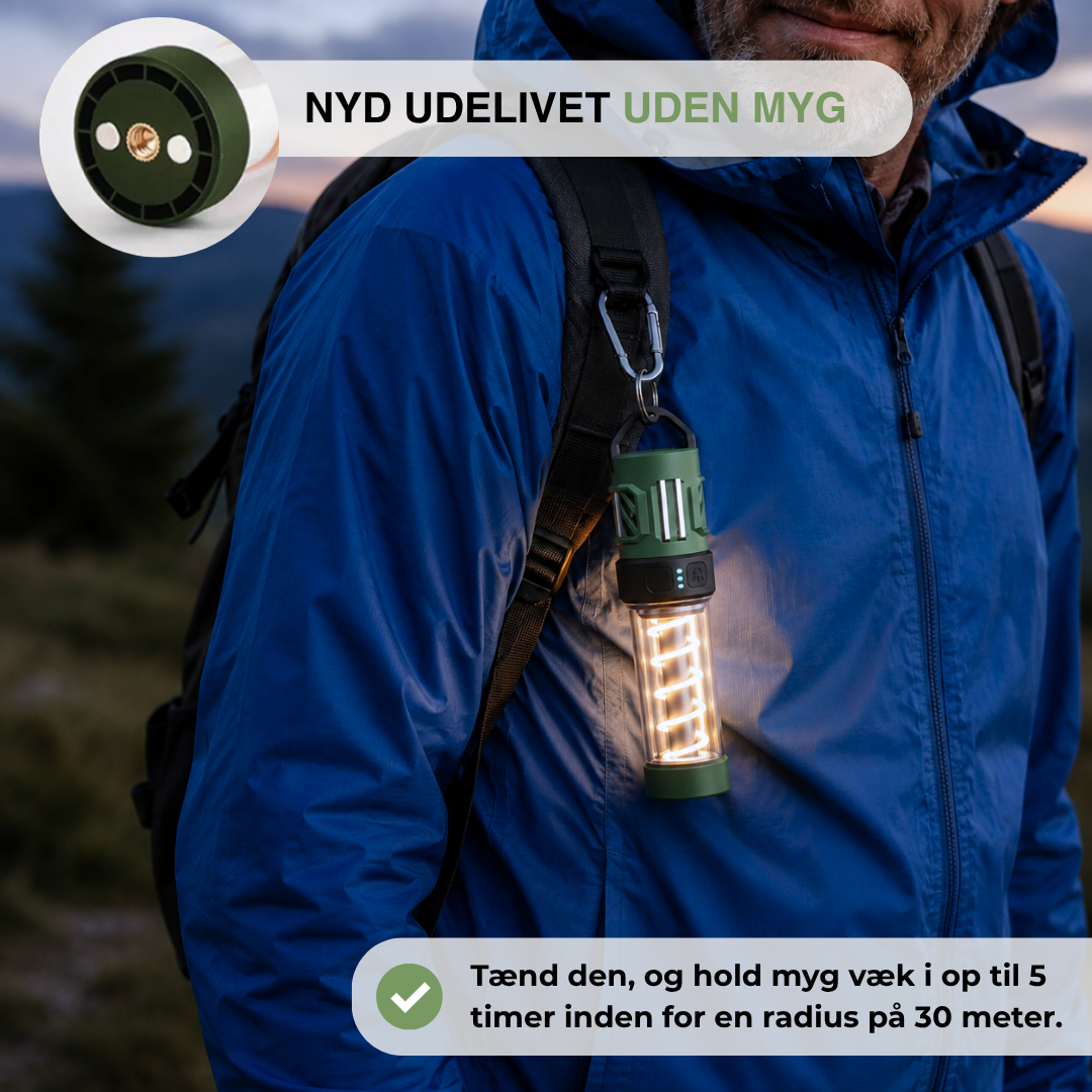 Campinglampe med Myggeafvisning – 5 Lysindstillinger – USB-Genopladelig med Stativ