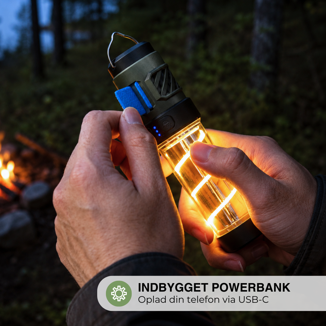 Campinglampe med Myggeafvisning – 5 Lysindstillinger – USB-Genopladelig med Stativ