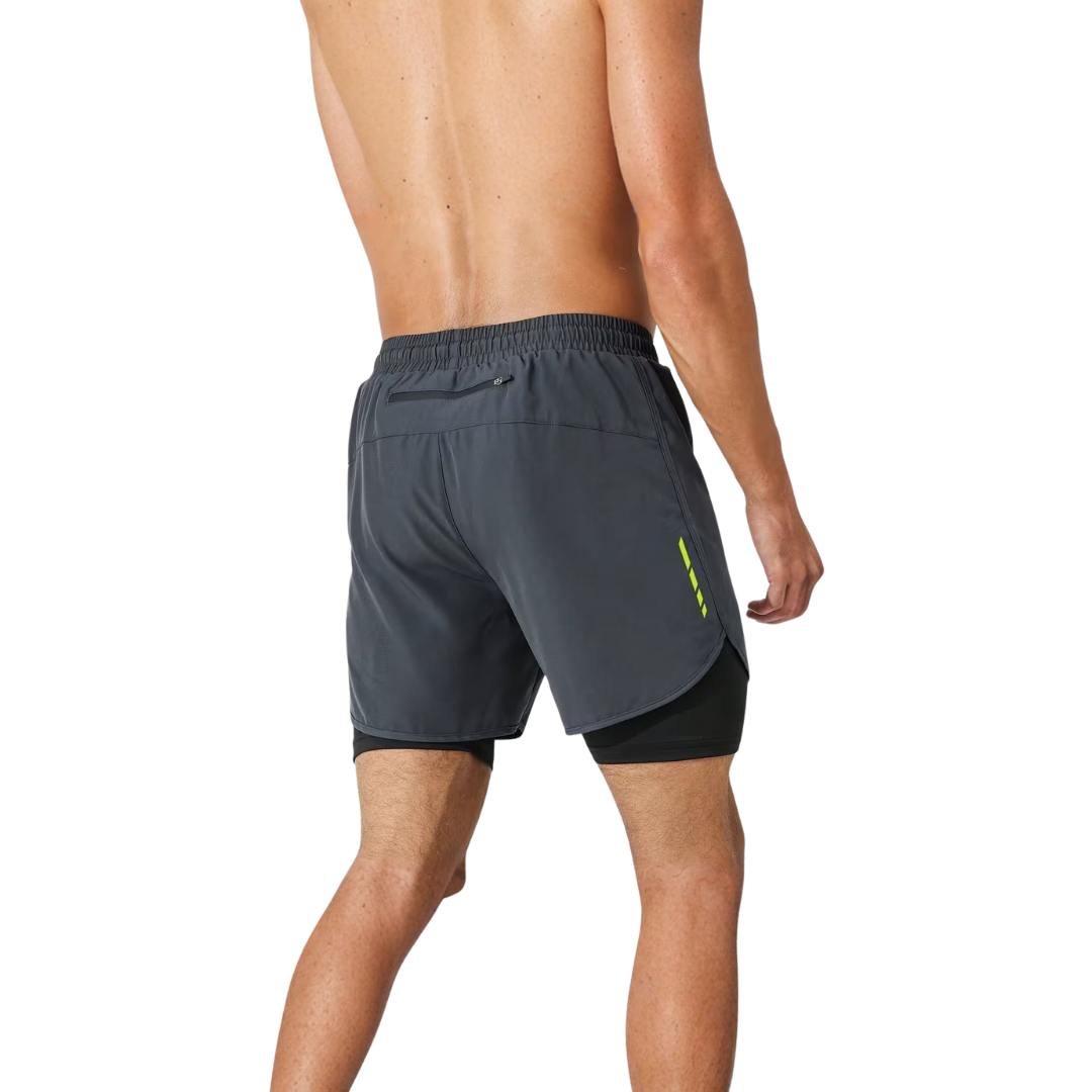 Herre 2-i-1 sportshorts – hurtigttørrende & baglomme med lynlås