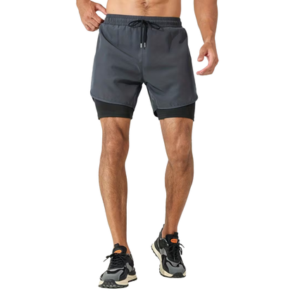 Herre 2-i-1 sportshorts – hurtigttørrende & baglomme med lynlås