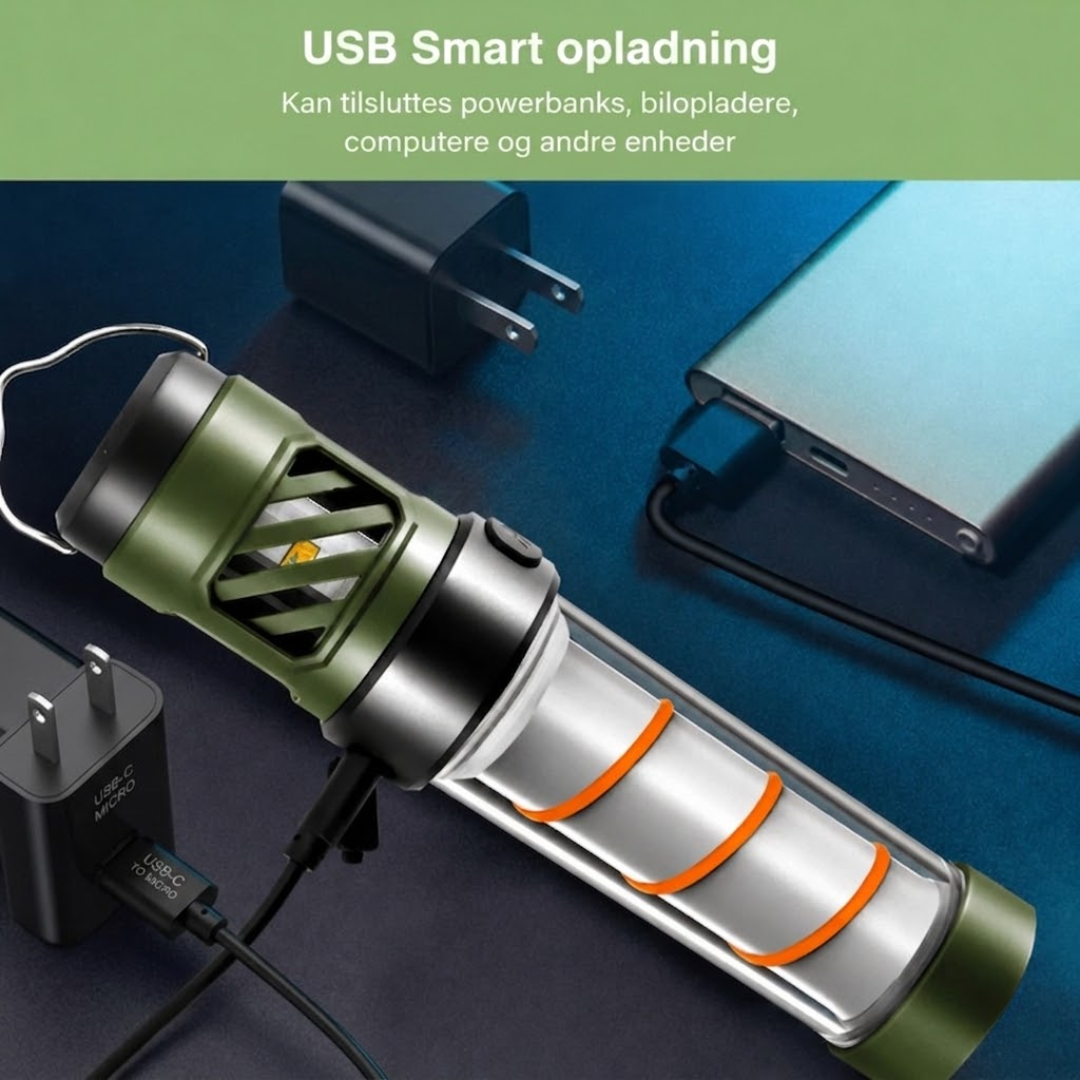 Campinglampe med Myggeafvisning – 5 Lysindstillinger – USB-Genopladelig med Stativ