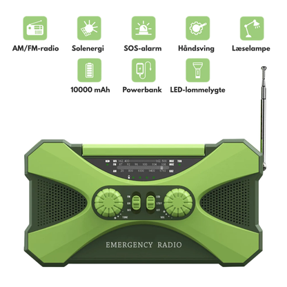 Multifunktionel Nødradio 10000mAh – Solenergi, Håndsving, LED & SOS Alarm