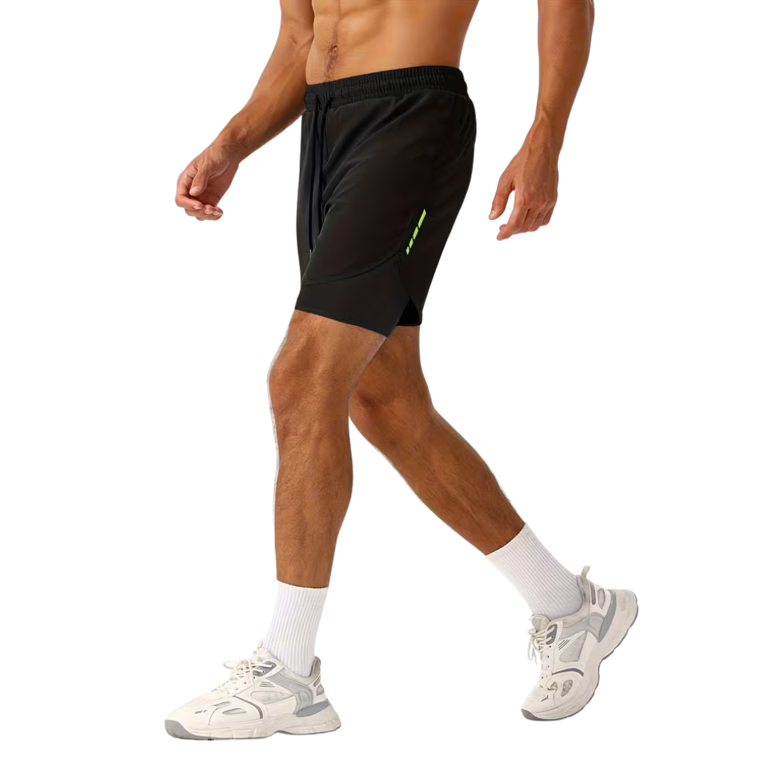 Herre 2-i-1 sportshorts – hurtigttørrende & baglomme med lynlås