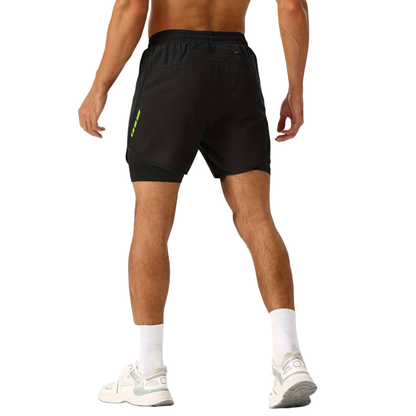 Herre 2-i-1 sportshorts – hurtigttørrende & baglomme med lynlås