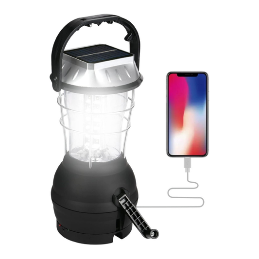 Bærbar Campinglampe – LED – Solenergi & Håndsving