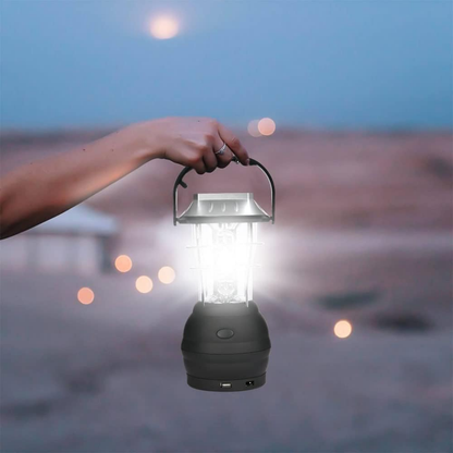 Bærbar Campinglampe – LED – Solenergi & Håndsving