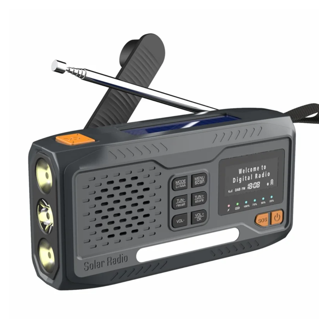 DAB/FM Nødradio 4500mAh – Solenergi & Håndsving