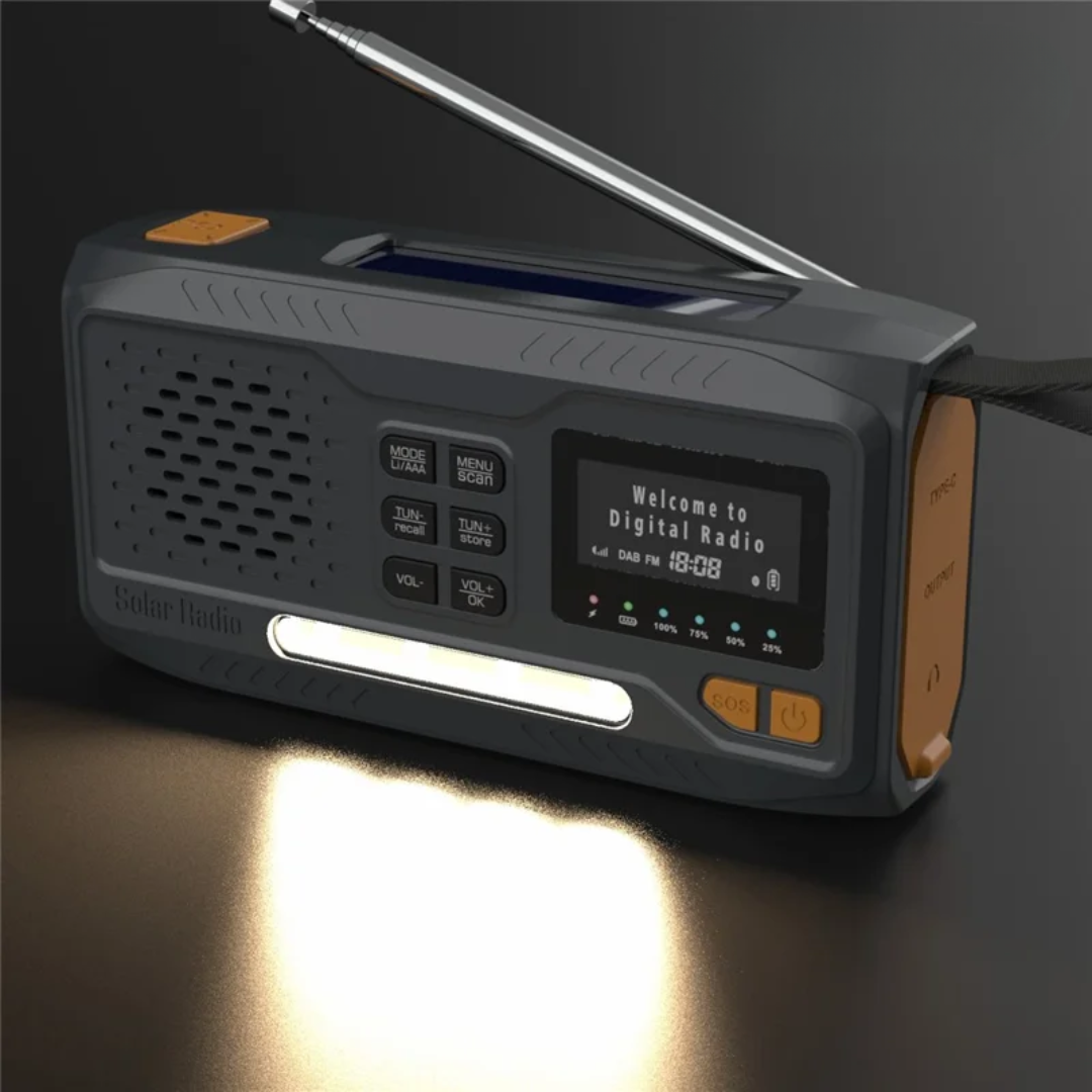DAB/FM Nødradio 4500mAh – Solenergi & Håndsving