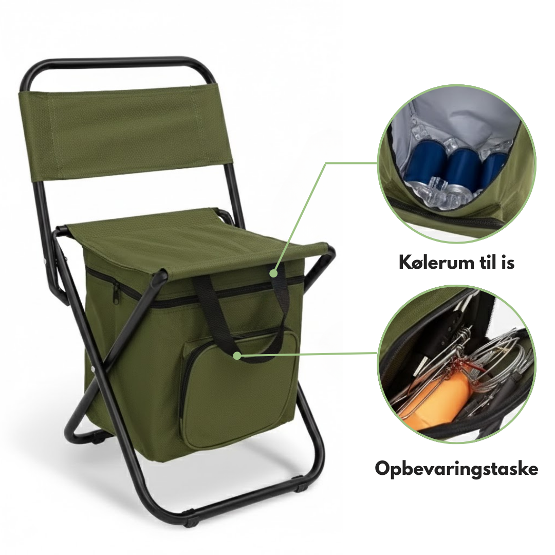 Campingstol med kølerygsæk – sammenklappelig – med ekstra komfort