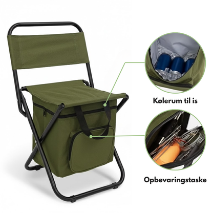 Campingstol med kølerygsæk – sammenklappelig – med ekstra komfort