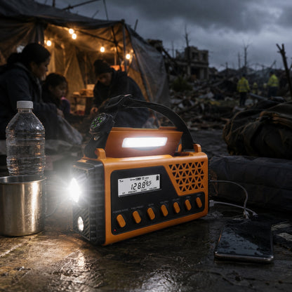 Nødradio med Håndsving & Solcelle – Kraftig 8.000 mAh Powerbank – Lommelygte & SOS