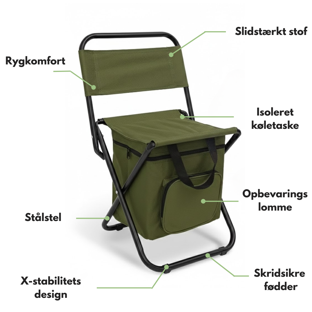 Campingstol med kølerygsæk – sammenklappelig – med ekstra komfort