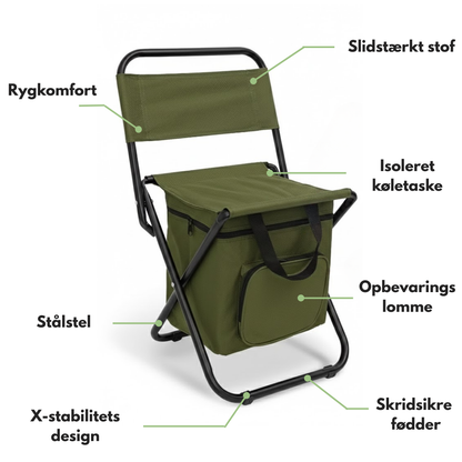 Campingstol med kølerygsæk – sammenklappelig – med ekstra komfort