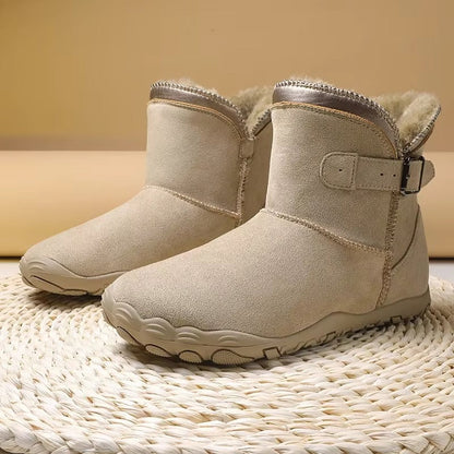 Vinterstøvler par i sandbeige med fleecefor og spænde
