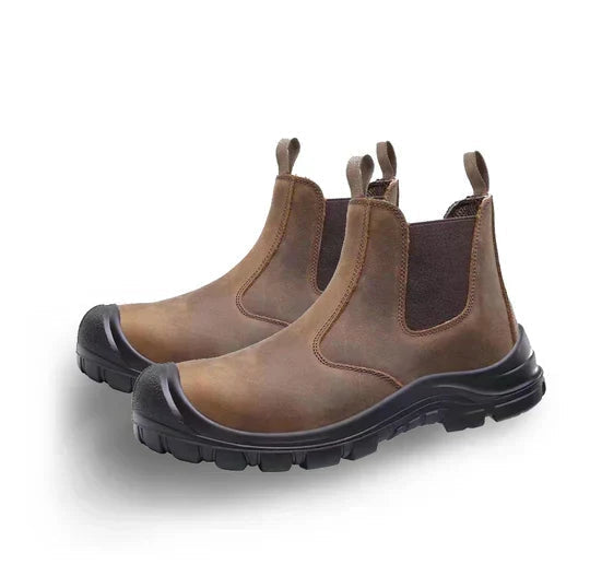 Arbejdssko herre til slip-on set ovenfra