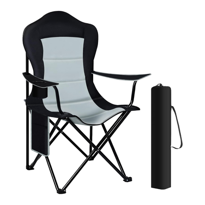 Sammenklappelig campingstol 150 kg – polstret høj ryg – kopholder