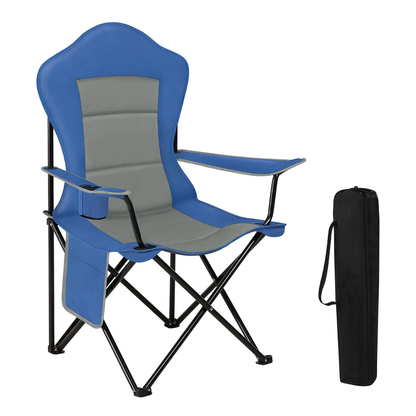 Sammenklappelig campingstol 150 kg – polstret høj ryg – kopholder