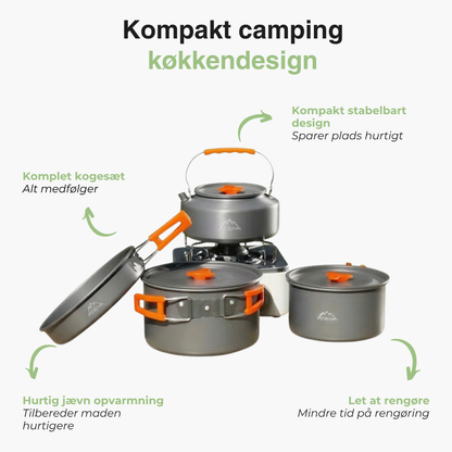 Camping Kogesæt – Komplet 9-delt Sæt – Gryde, Kedel & Stegepande